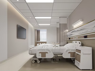 Hospital Ward Interior With Two Beds TV Medical Cabinets And Modern Design 3d model