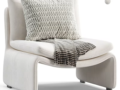 Modern White Single Sofa With Striped Pillow And Throw Blanket 3d model