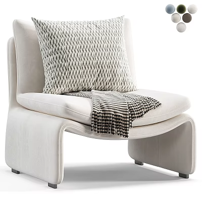 Modern White Single Sofa With Striped Pillow And Throw Blanket 3d model