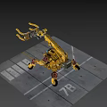 Yellow Multi Legged Robotic Machine With Mechanical Arm And Glowing Lights
