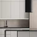 Modern Kitchen Interior With White And Wooden Cabinets Island And Range Hood