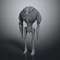 3D Model Of Gray Mechanical Creature With Red Eye And Slender Limbs 3d model