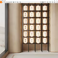 White Lanterns With Black Characters In Black Metal Frame On Wooden Wall