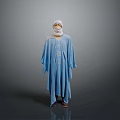 Traditional Blue Embroidered Robe With White Headscarf Daily Wear Clothing