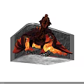 Mythical Fire Dragon Game Movie Character With Lava Flames And Stone Structure
