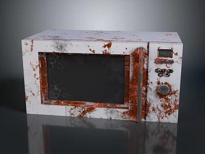 Rusty White Computerized Microwave Oven With Cracked Screen And Red Rust Spots 3d model