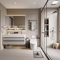 Modern Light Tones Bathroom Interior With Vanity Toilet Glass Shower And Mirror