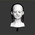 3D Character Female Head Model With Black Hair And Smooth White Facial Features Design