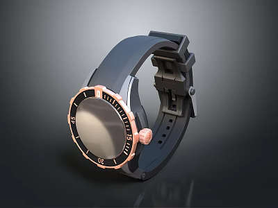 Modern Black Silicone Strap Watch With Rose Gold Case And Dark Dial 3d model