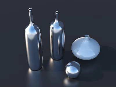 Shiny Silver Decorative Ornament Set With Various Shapes For Home Decor 3d model