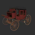 Vintage Red Horse Carriage With Classic Wheels Wooden Frame And Seats