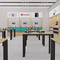 Modern Digital Store with HUAWEI Products Display Shelves Displayed Electronics and Modern Interior