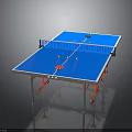 Blue Ping Pong Table Furniture With White Trim Red Legs Net Red Rackets And Balls