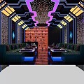 Modern KTV Interior Design With Neon Lighting Green Sofas And Large Screen 3d model