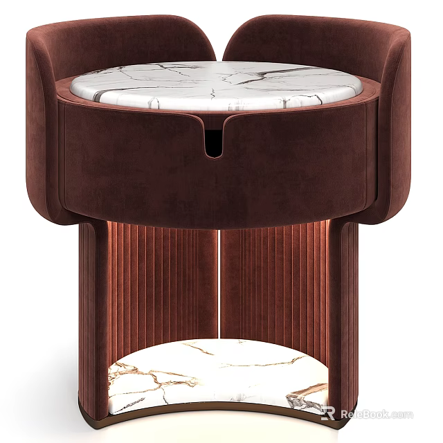 Elegant Modern Brown Bedside Table With Marble Top And Wooden Frame 3d model 