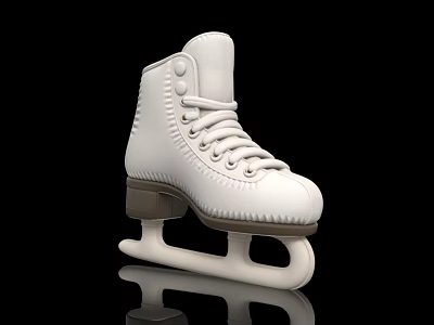 White Inflatable Ice Skate With Laces And Blade Sole On Black Background With Reflection 3d model