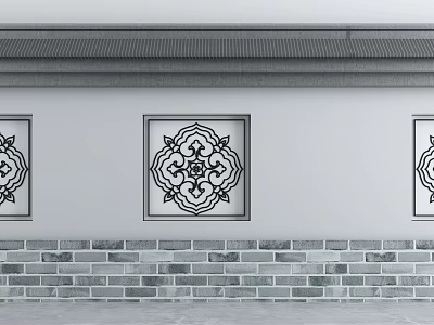 Traditional Building Exterior Wall With Three Square Intricate Decorative Patterns And Brick Base 3d model