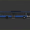 Blue Modern Bus With Black Roof Multiple Doors On Smooth Surface Reflection