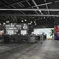 Public Office Space In Shenzhen Community Service Center With Wooden Ceiling And Chandeliers