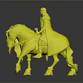 Helmeted Armored Figure Riding White Horse With Decorative Armor Ornate Saddle And Blue Gold Accents