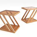 Wooden Side Tables With Z Shaped Frame And Glass Top Slatted Base