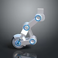 Mechanical Arm Structure With Silver Body And Blue Rotating Joints And Wheel Base 3d model