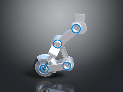 Mechanical Arm Structure With Silver Body And Blue Rotating Joints And Wheel Base 3d model