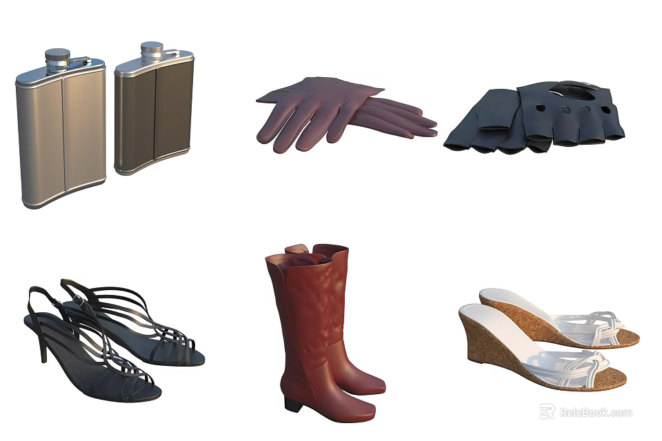 Stylish Women's Shoes Featuring High Heels Knee High Boots And Wedge Heels Designs 3d model 