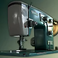 Industrial Sewing Machine With Turquoise Body Control Knobs And Foot Pedal