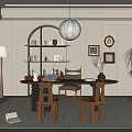 Cozy Study Room Interior With Arched Bookshelf Round Wooden Table Pendant Lamp And Potted Plant
