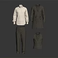 Stylish White Long Sleeve Shirt Gray Coat Pants And Vest Clothing Set