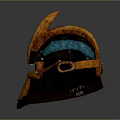 Medieval Style Helmet With Orange Teal Red Accents And Rustic Metallic Design Elements 3d model