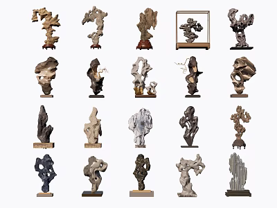 Stone and Wood Decorative Carvings with Various Unique Shapes for Artistic Home 3d model