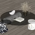 Transparent Circular Glass Coffee Table With Vase Dried Flowers Book Decorative Bowl And Patterned Supports