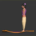 Male Character In Pink Vest Standing On Purple Flying Carpet With Yellow Edges