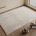 Woven Beige Square Carpet On Wooden Floor With Small Bench And Vases