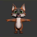 Cute Cartoon Fox Character With Colorful Fur Big Green Eyes And Open Arms