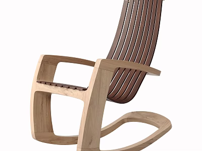 Modern Minimalist Oak Rocking Chair With Slatted Back And Curved Armrests 3d model