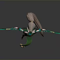 Green Action Figure Toy With Feather Weapons And Elegant Design Details