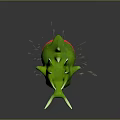 Cartoon Green Spiky Plant with White Spikes Big Eyes in Red Pot