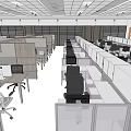 Modern Public Office Space Layout With Workstations Storage Units And Ceiling Lights 3d model