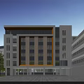 Modern School Building With White Orange Facade Large Windows Plaza And Trees 3d model