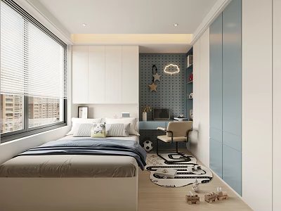 Kids Room Interior Design With Bed Desk Chair Window Blinds Star Decor And Toys 3d model
