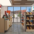 Convenience Store Interior With Checkout Counter Shelves Filled With Products And Windows Showing Exterior View