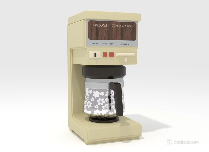 Vintage Cream Metrox Coffee Maker With Wooden Panel And Glass Carafe Snowflake Pattern Kitchen Appliance 3d model 