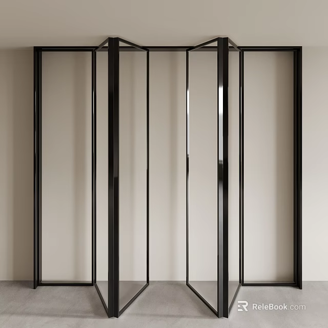 Modern Black Framed Sliding Glass Doors For Minimalist Interior Room Partition Design 3d model 