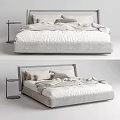 Modern Double Bed with Gray Upholstered Frame White Bedding and Side Table 3d model