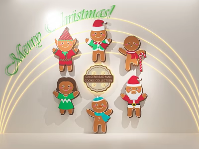 Christmas Photo Check in Spot With Gingerbread Figures Santa Claus And Merry Christmas Decorations 3d model