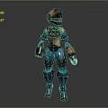Futuristic Game Movie Character in Blue and Yellow Armor 3D Model Design