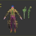 3D Fantasy Character Model In Black Gold Trimmed Coat With Swords And Scabbard